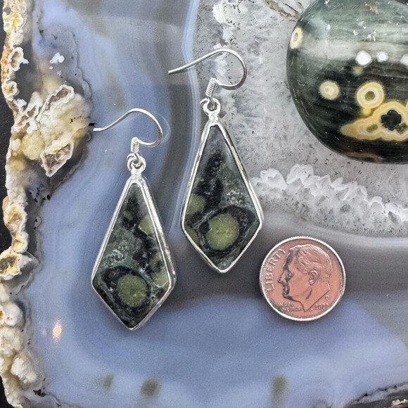 Sterling Silver Southwestern Style Kite Kambaba Jasper Dangle Earrings For Women - Picture 8 of 10